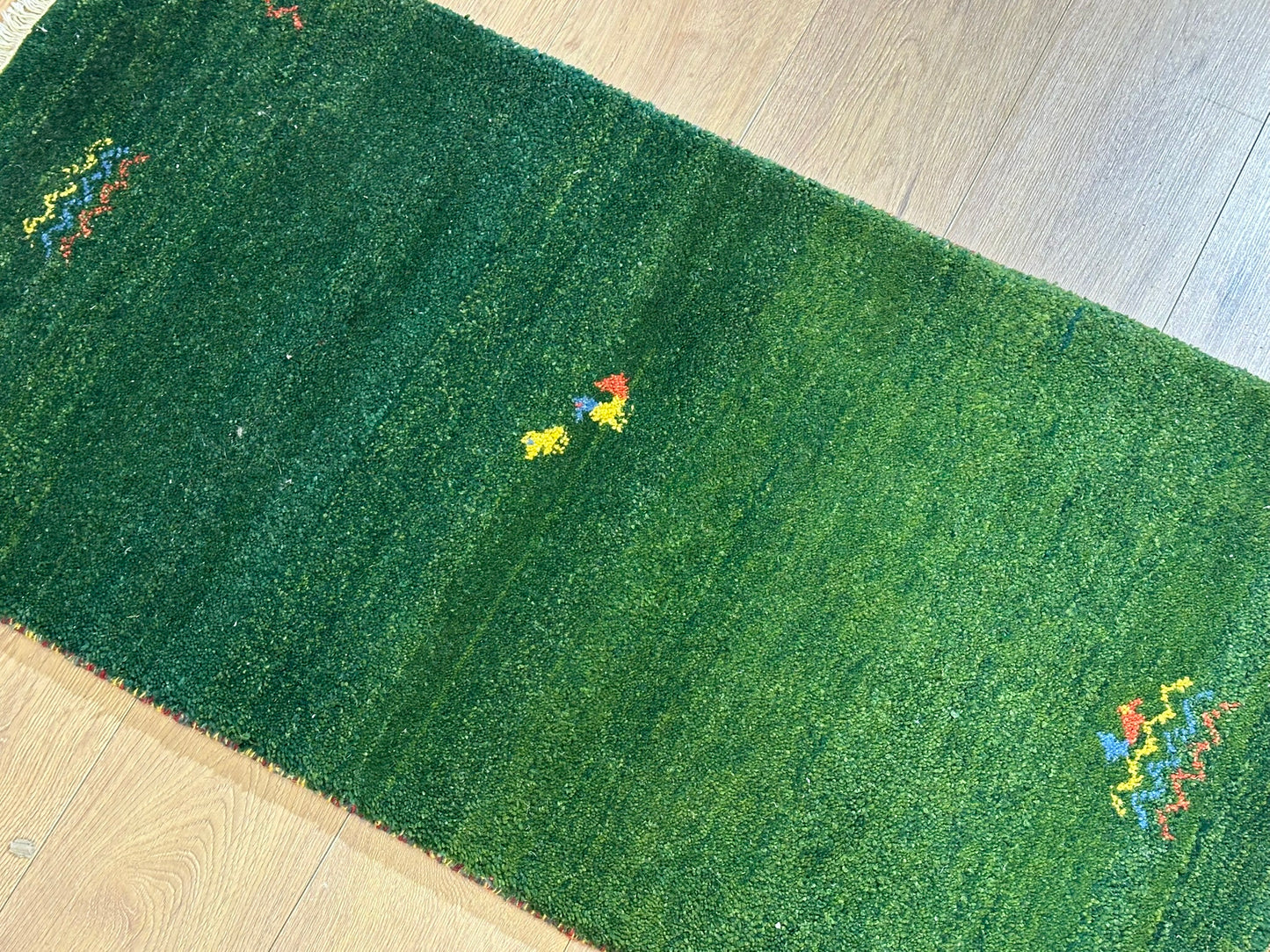 Orientteppich handgeknüpft Indo Gabbeh Grün 125x60 cm