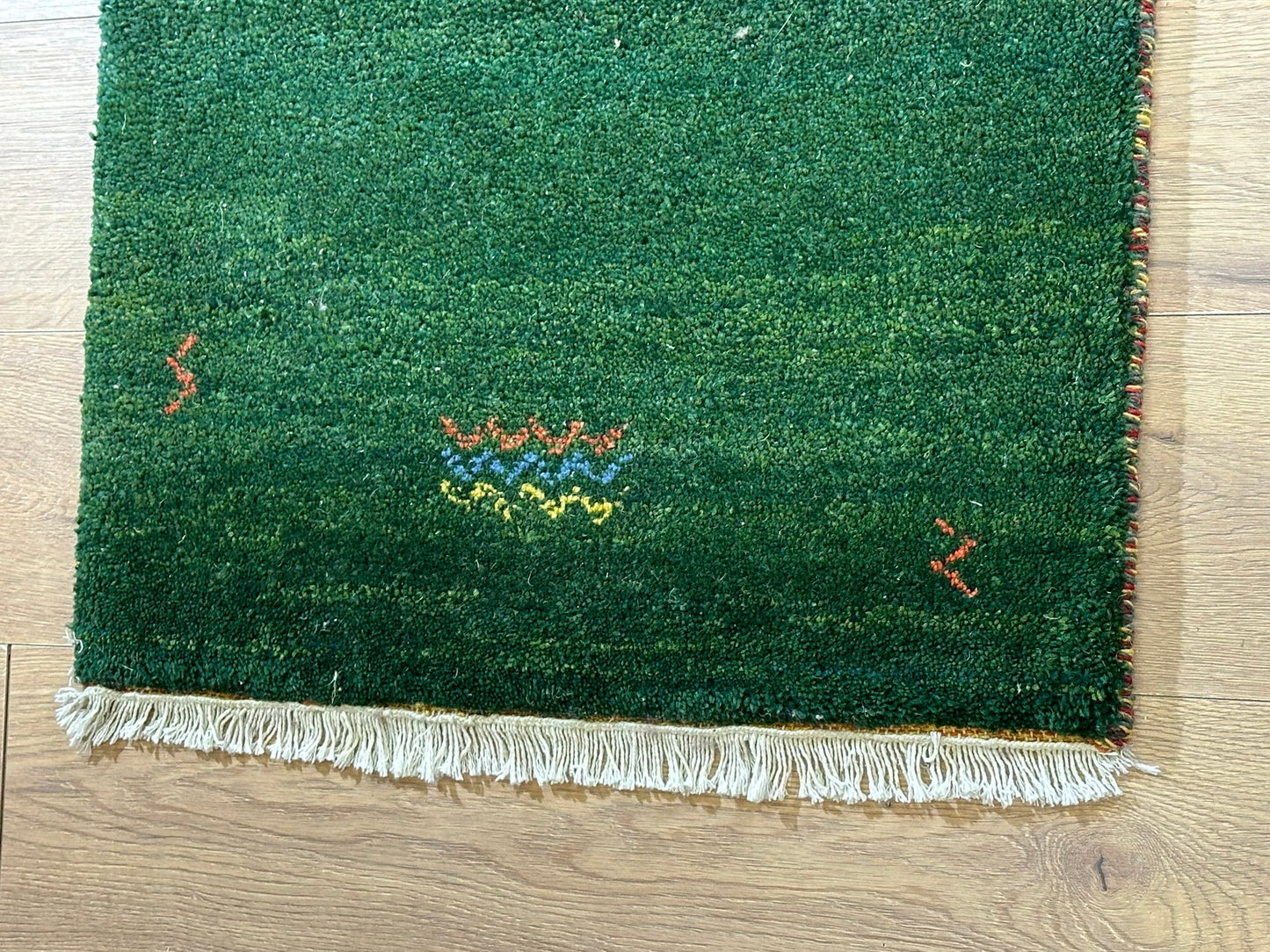 Orientteppich handgeknüpft Indo Gabbeh Grün 125x60 cm