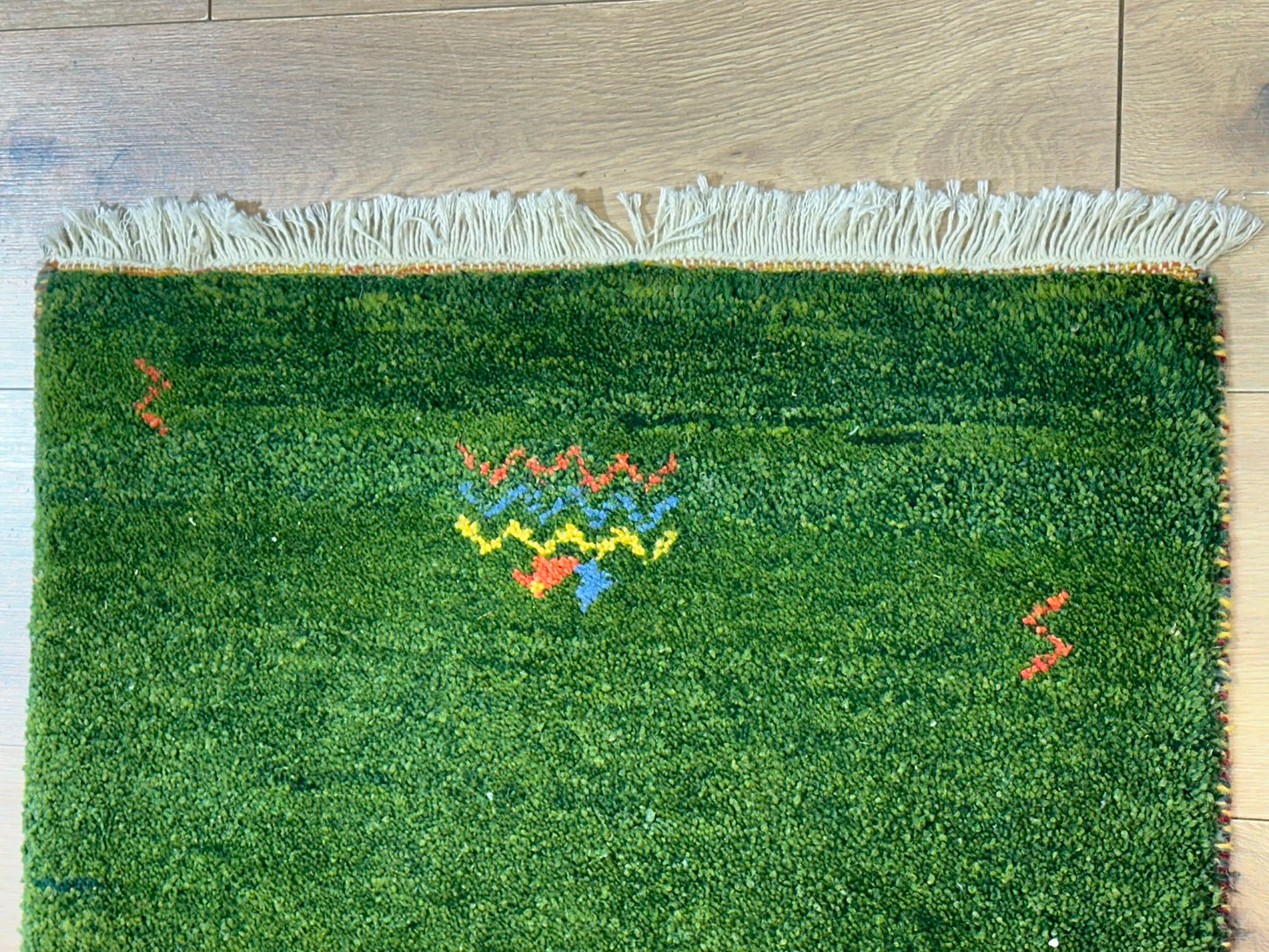 Orientteppich handgeknüpft Indo Gabbeh Grün 125x60 cm