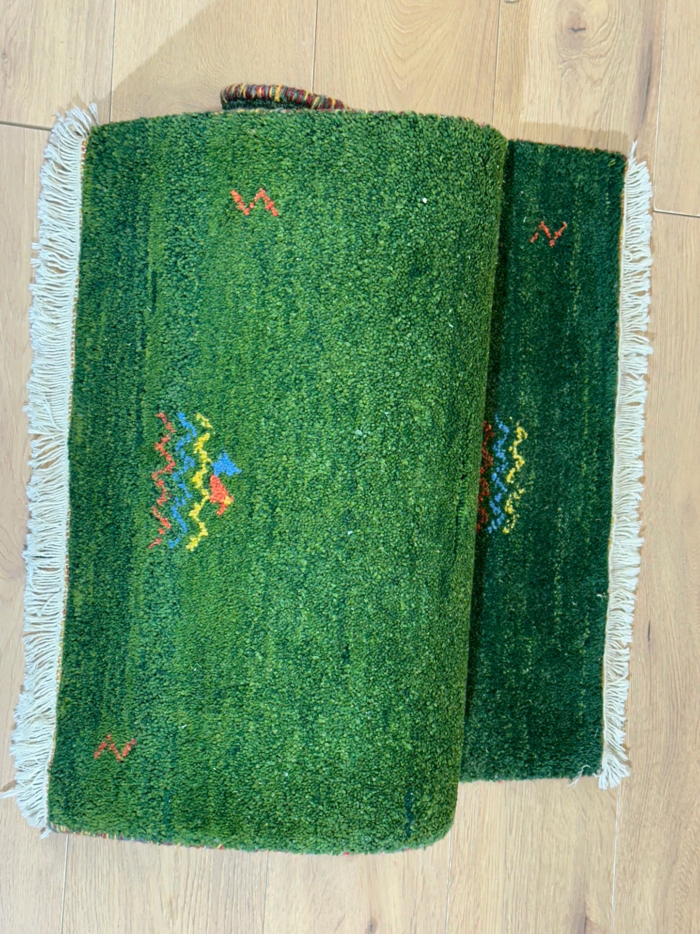 Orientteppich handgeknüpft Indo Gabbeh Grün 125x60 cm
