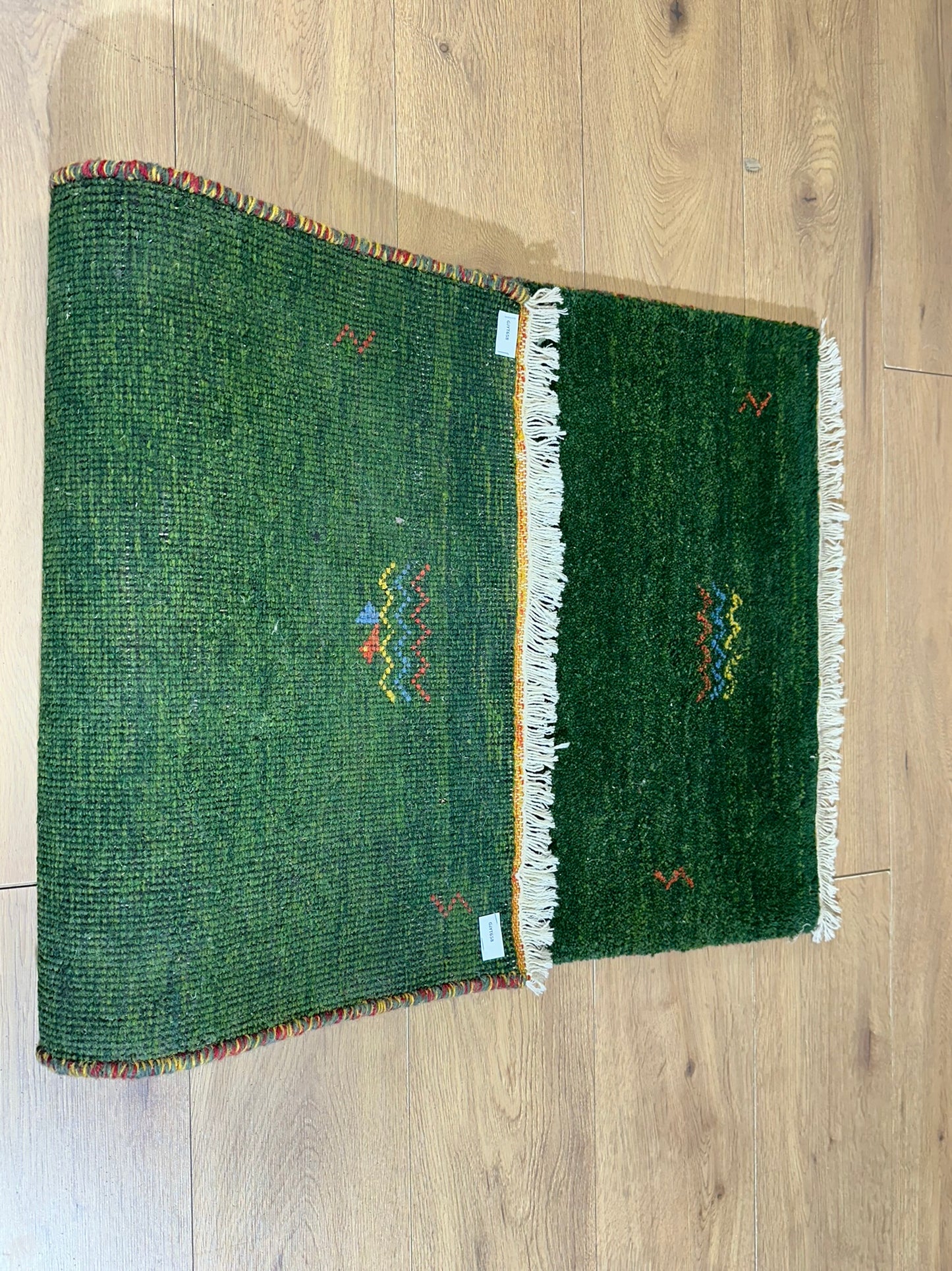 Orientteppich handgeknüpft Indo Gabbeh Grün 125x60 cm