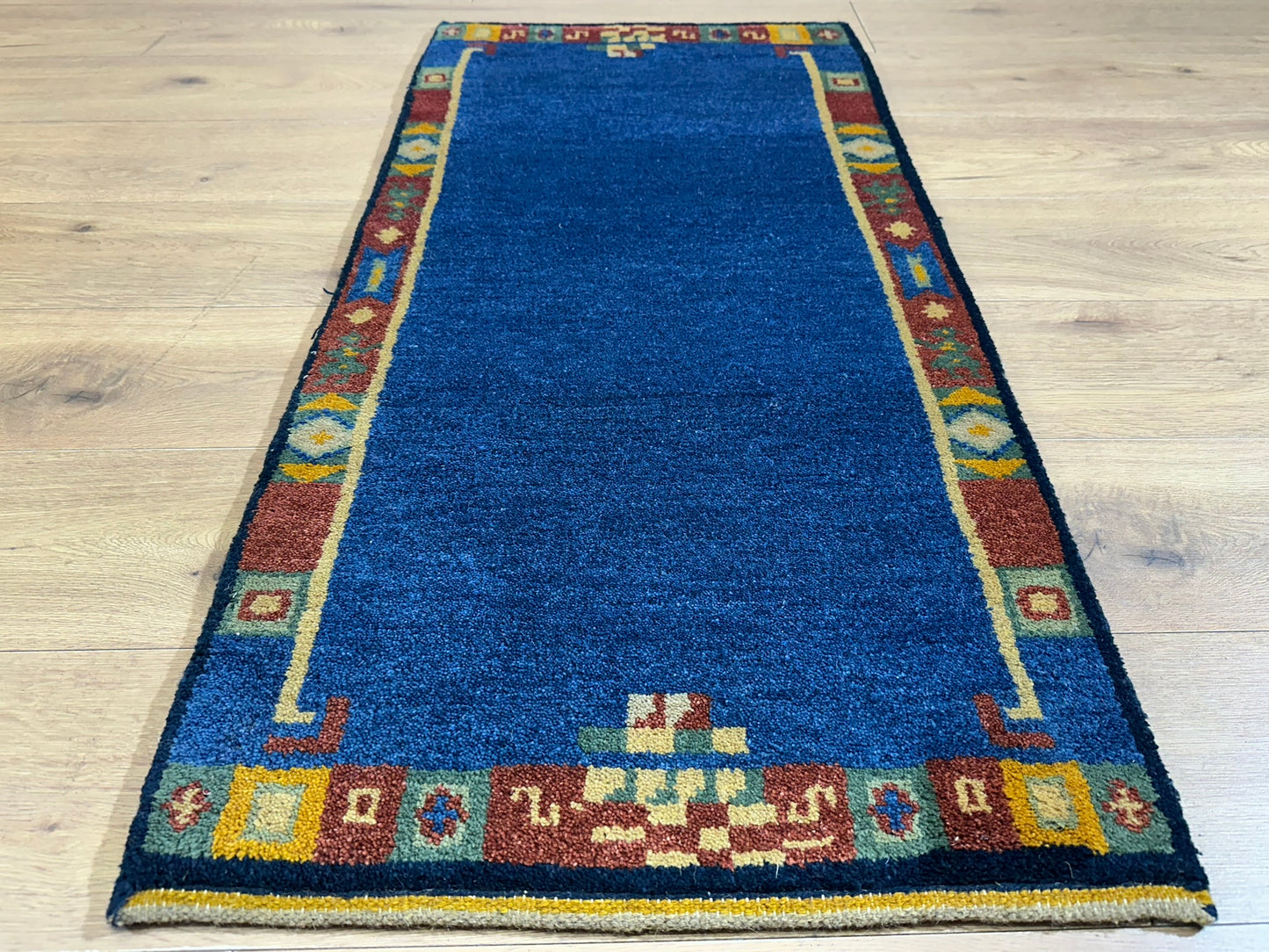 Orientteppich handgeknüpft Indo Gabbeh Blau 122x60 cm