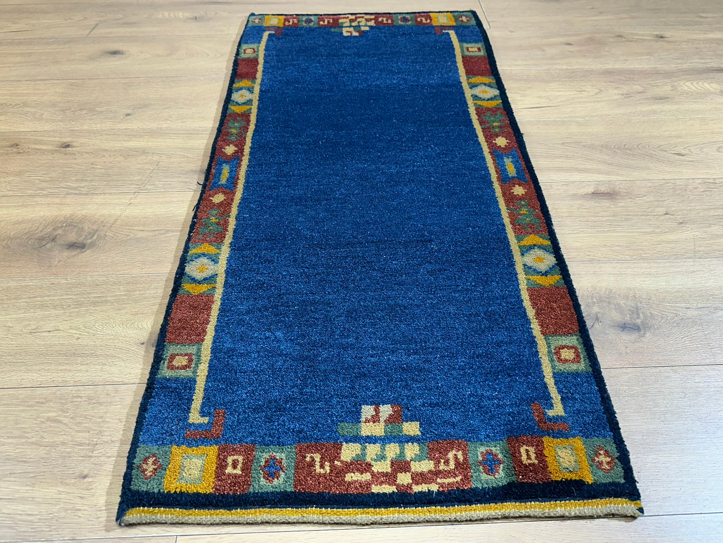 Orientteppich handgeknüpft Indo Gabbeh Blau 122x60 cm