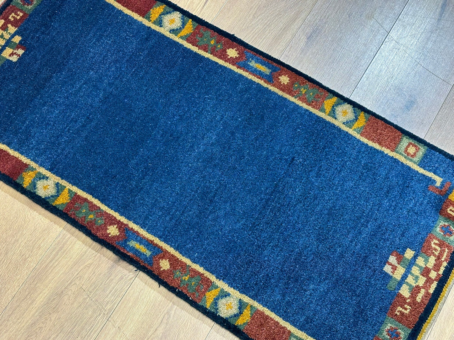 Orientteppich handgeknüpft Indo Gabbeh Blau 122x60 cm