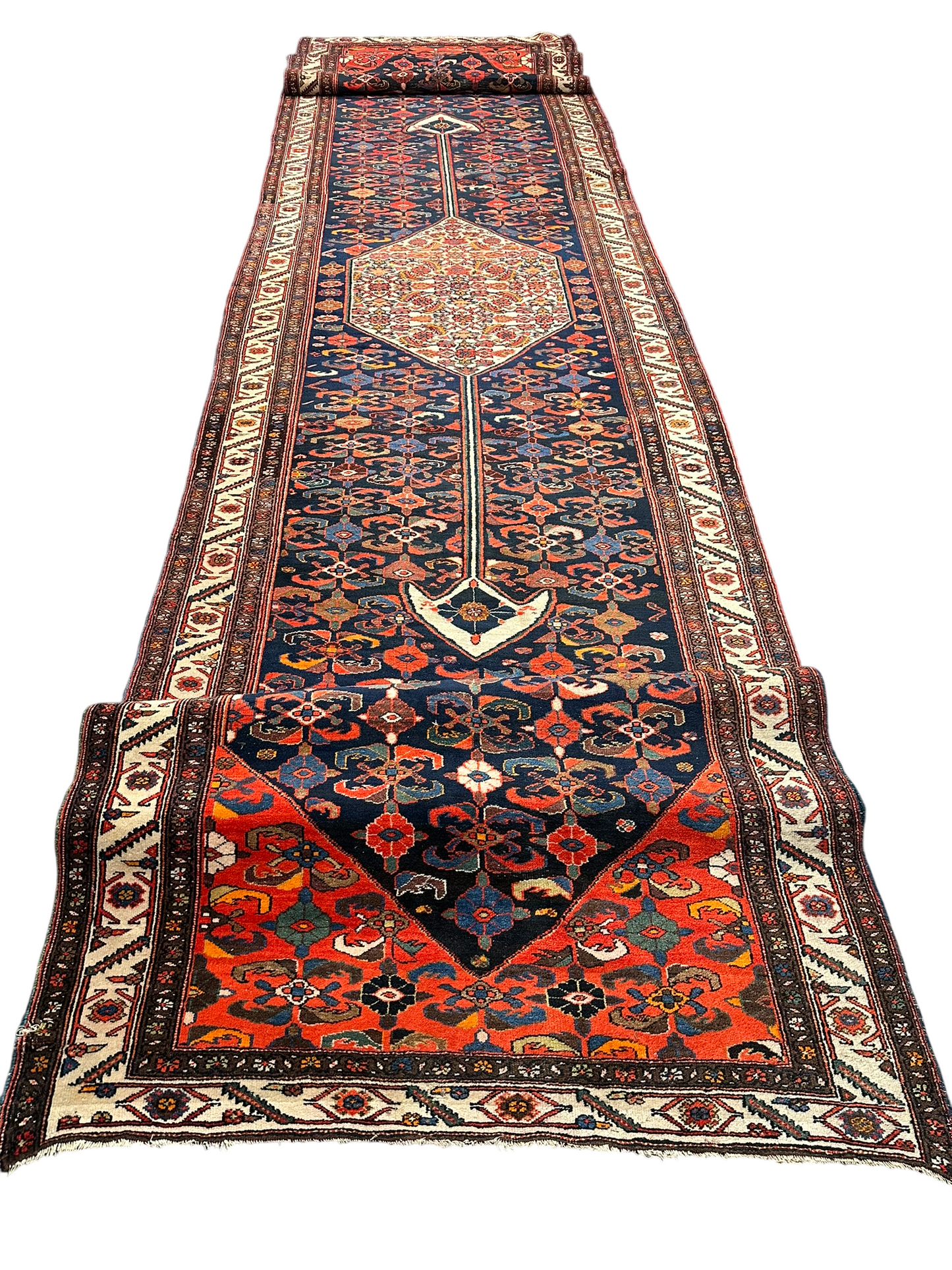 Orientteppich handgeknüpft 690x150 cm antik naturfarben Bidjar selten