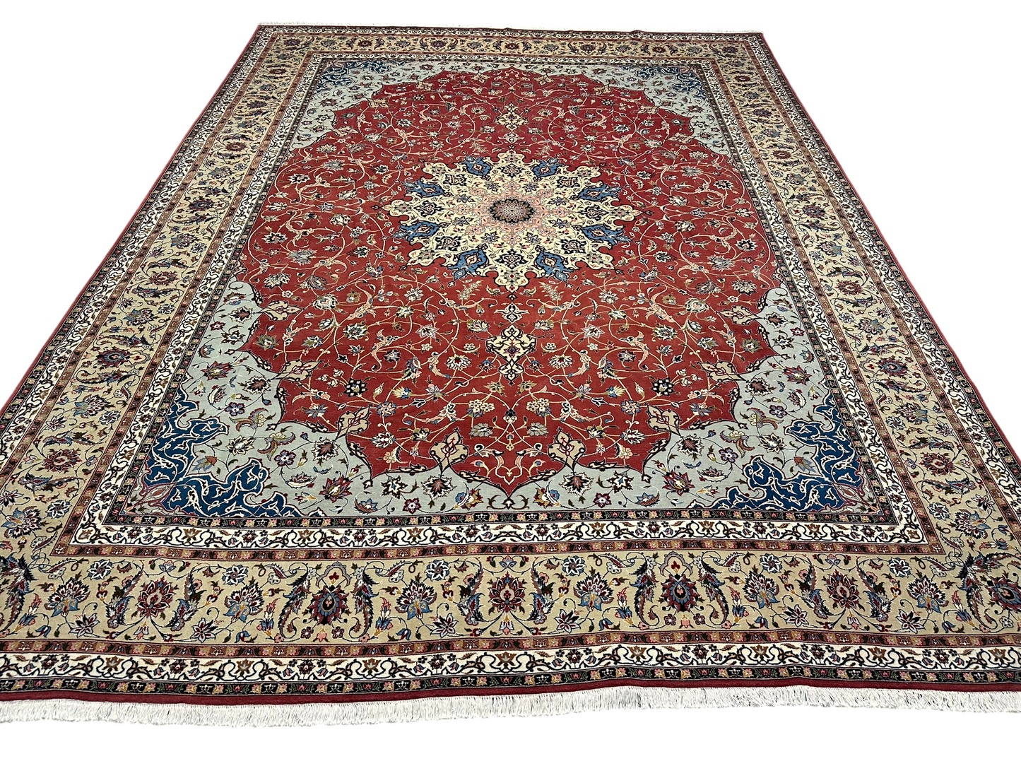 Orientteppich handgeknüpft 393x302 Täbriz Muster 50er