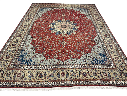 Orientteppich handgeknüpft 393x302 Täbriz Muster 50er