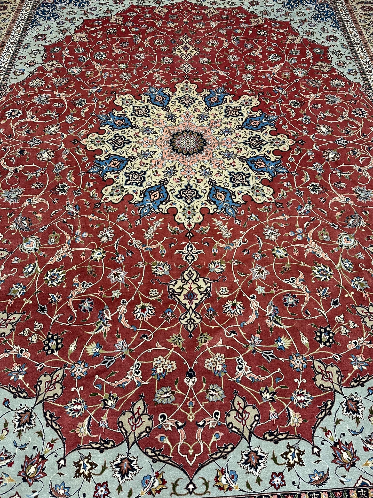 Orientteppich handgeknüpft 393x302 Täbriz Muster 50er