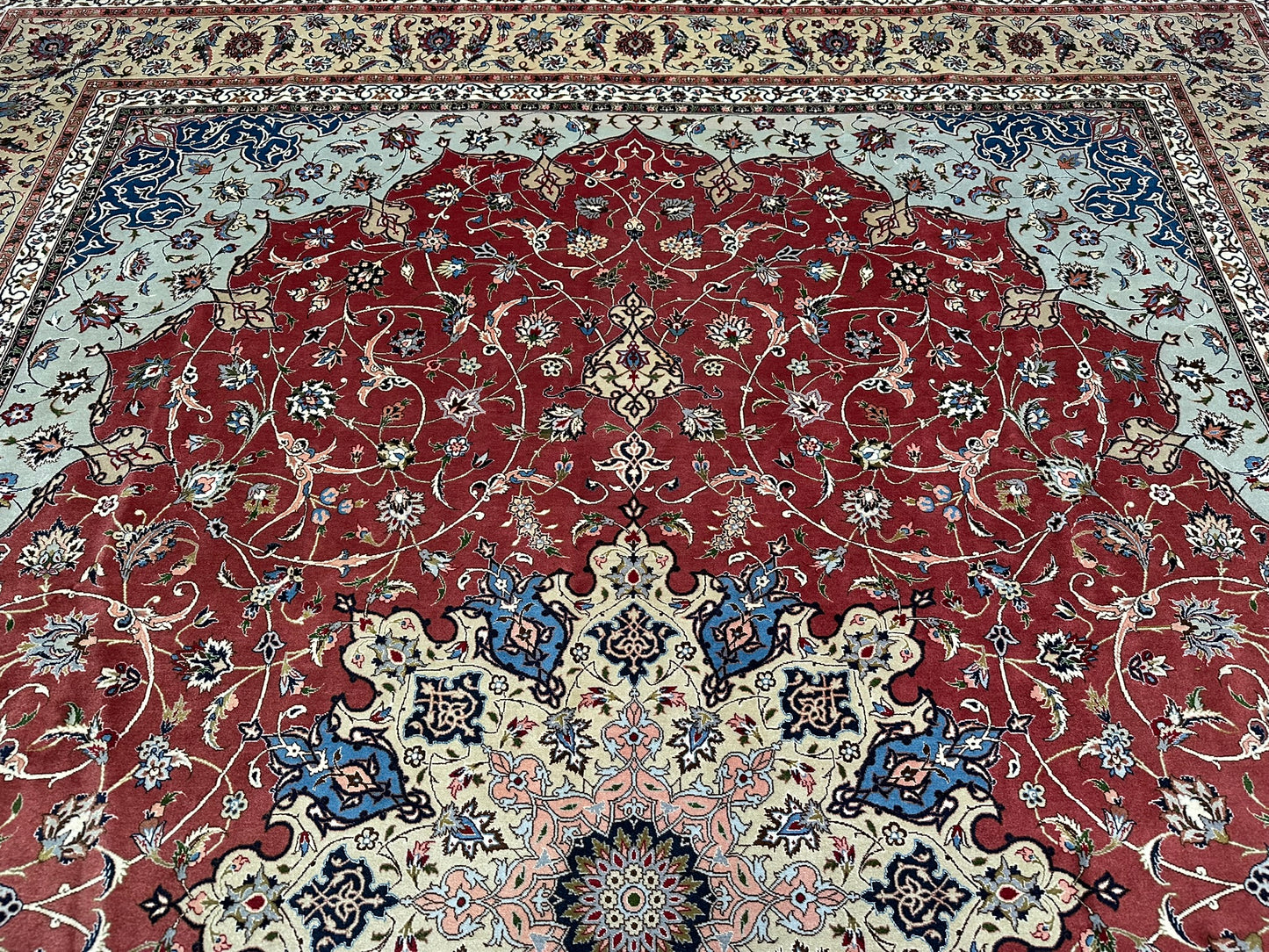 Orientteppich handgeknüpft 393x302 Täbriz Muster 50er