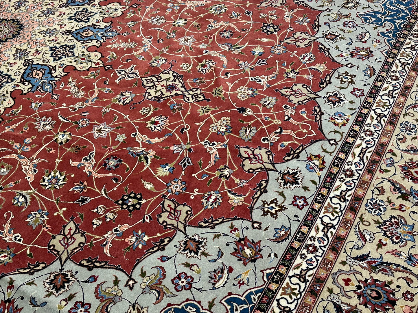 Orientteppich handgeknüpft 393x302 Täbriz Muster 50er