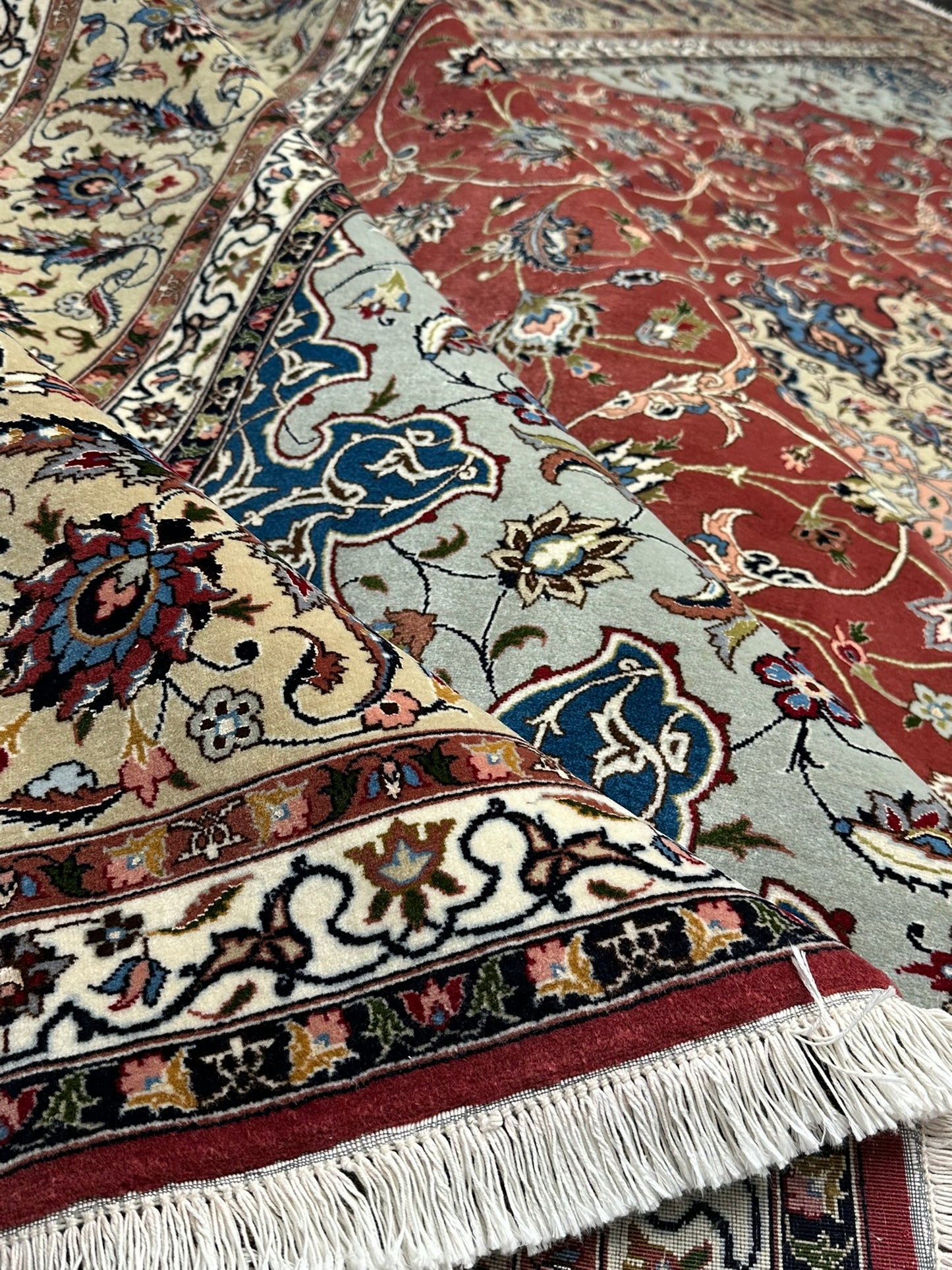 Orientteppich handgeknüpft 393x302 Täbriz Muster 50er