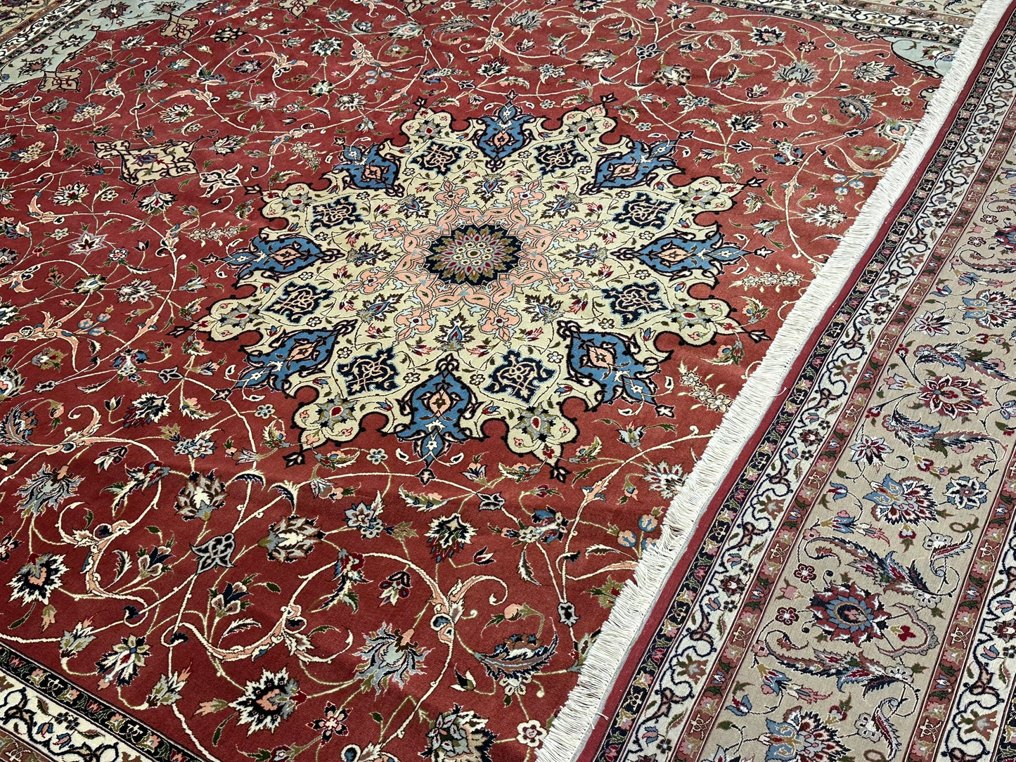 Orientteppich handgeknüpft 393x302 Täbriz Muster 50er