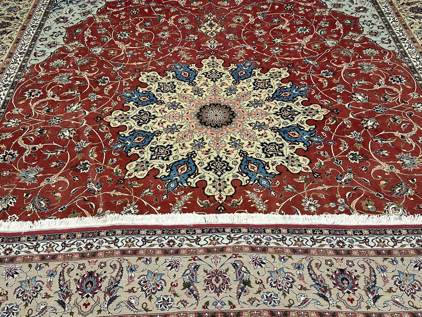 Orientteppich handgeknüpft 393x302 Täbriz Muster 50er