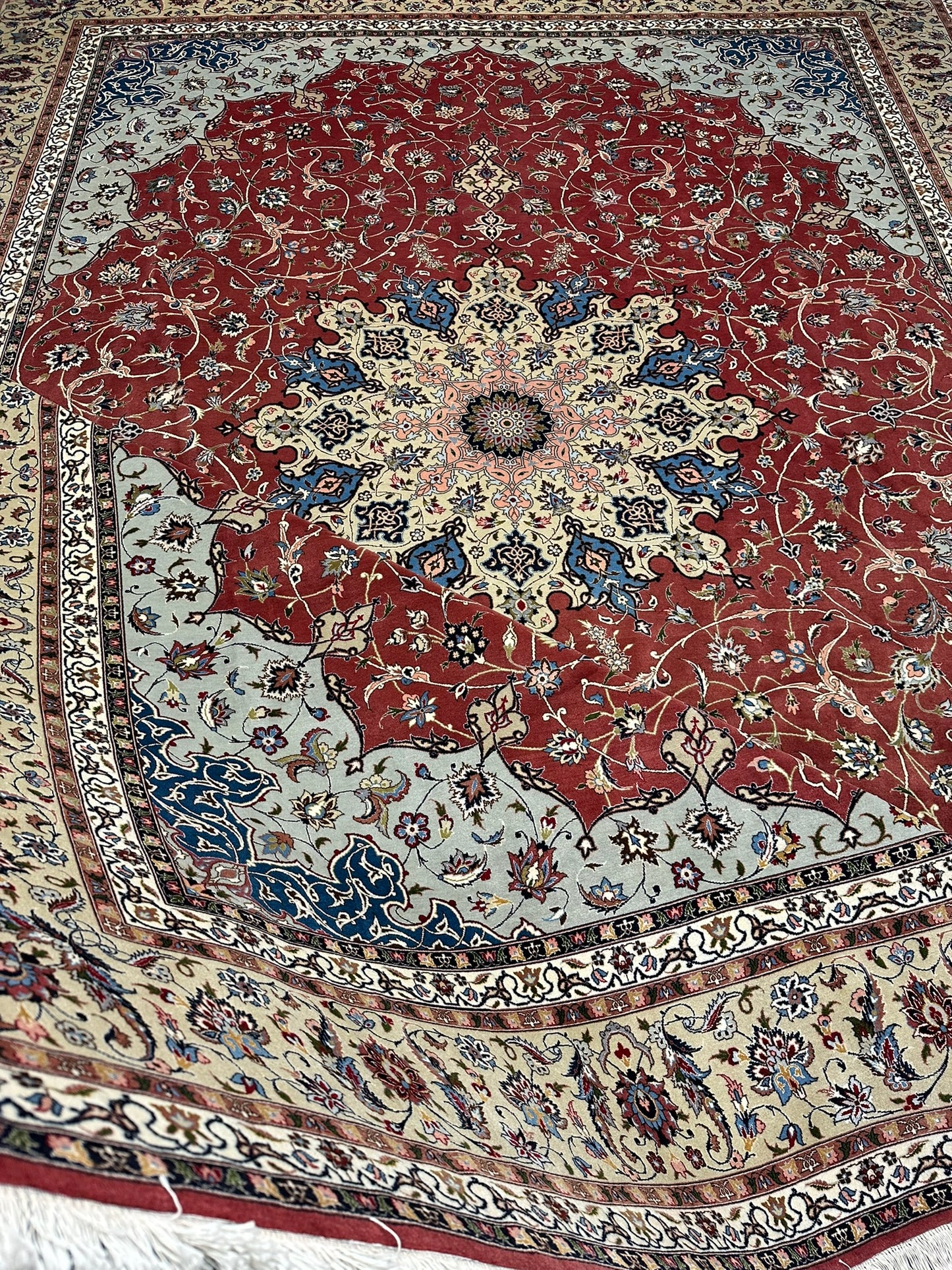 Orientteppich handgeknüpft 393x302 Täbriz Muster 50er