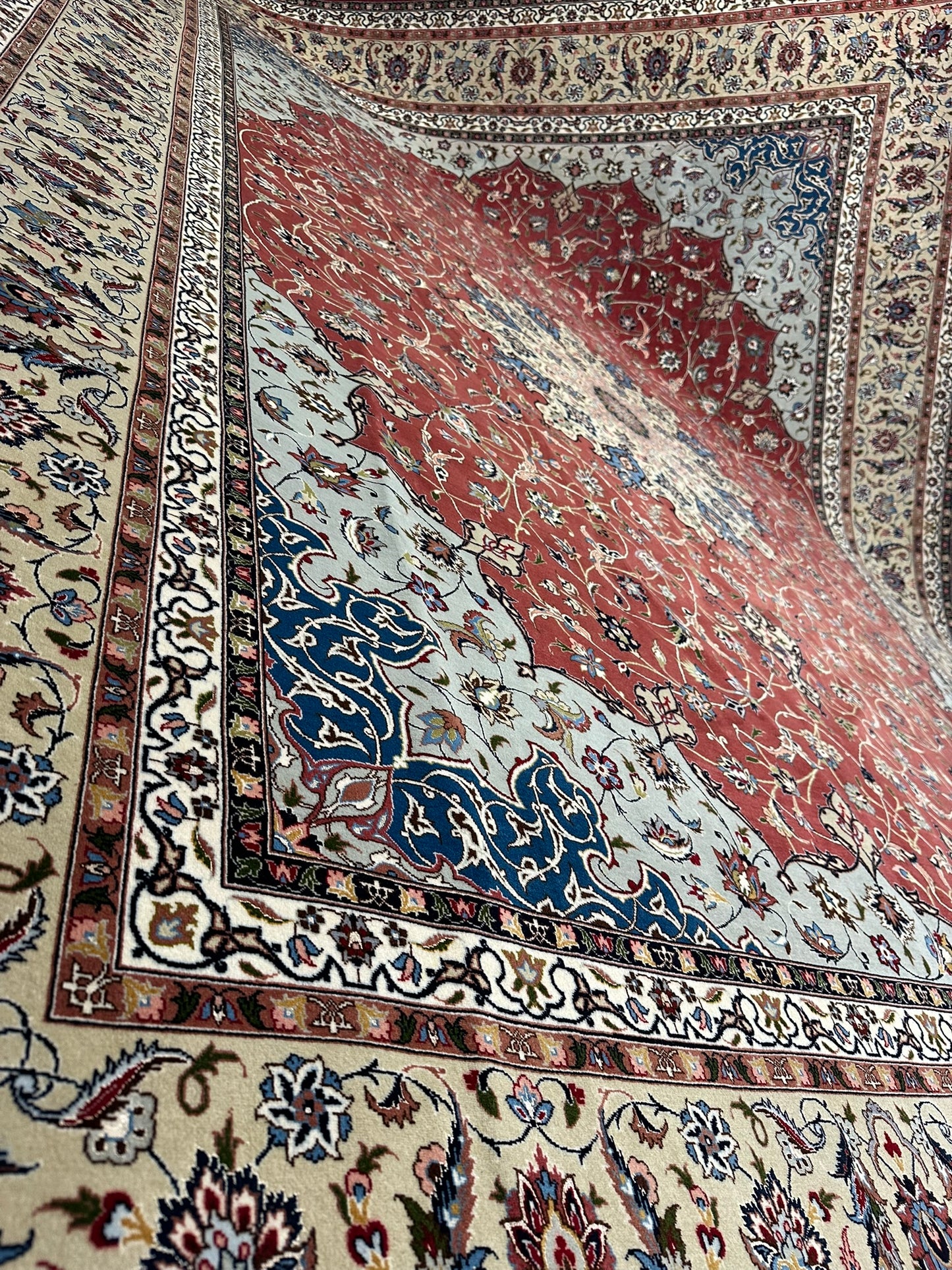 Orientteppich handgeknüpft 393x302 Täbriz Muster 50er