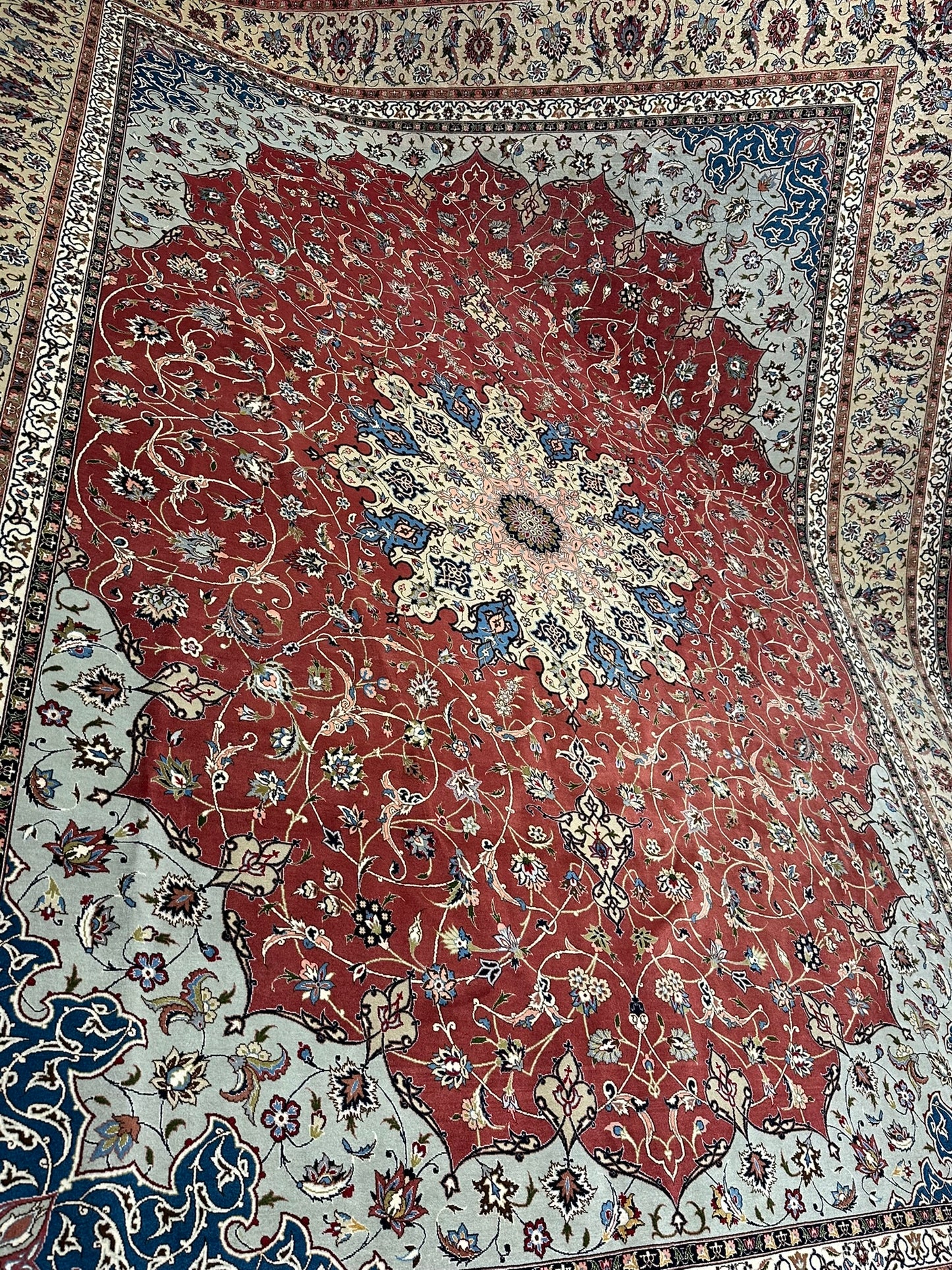 Orientteppich handgeknüpft 393x302 Täbriz Muster 50er