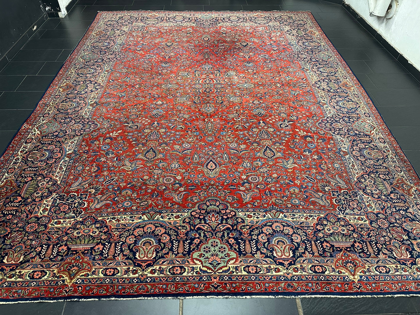 Orientteppich handgeknüpft antik naturfarben Keschan 426x320 cm