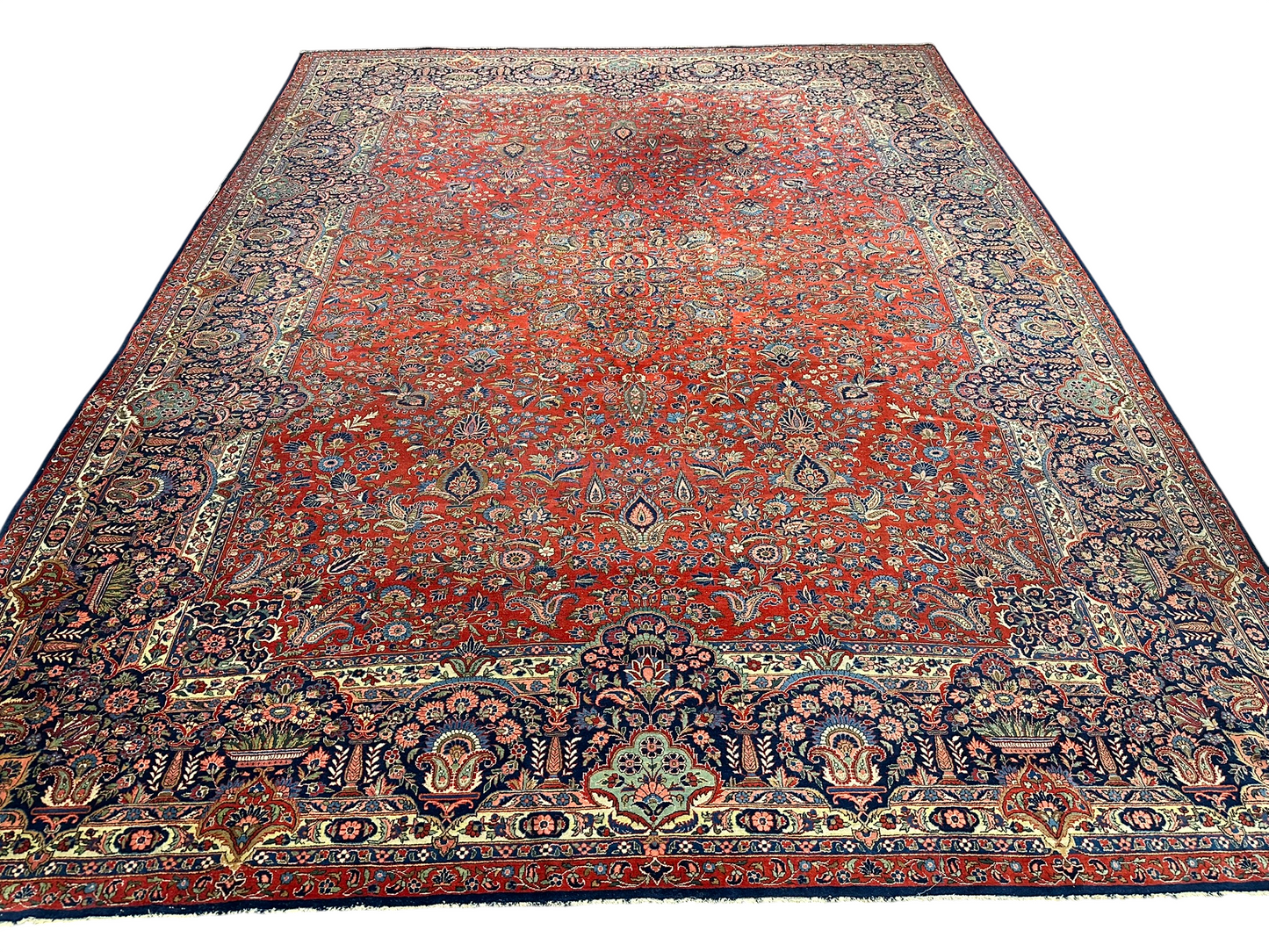 Orientteppich handgeknüpft antik naturfarben Keschan 426x320 cm