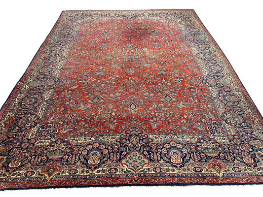 Orientteppich handgeknüpft antik naturfarben Keschan 426x320 cm