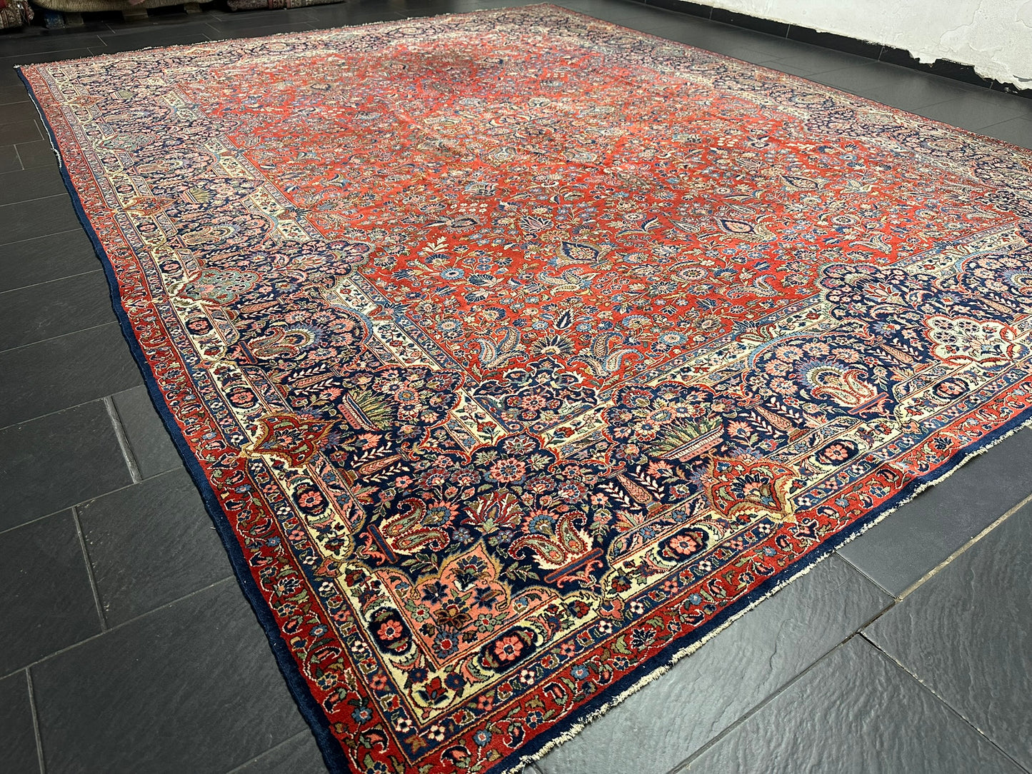 Orientteppich handgeknüpft antik naturfarben Keschan 426x320 cm