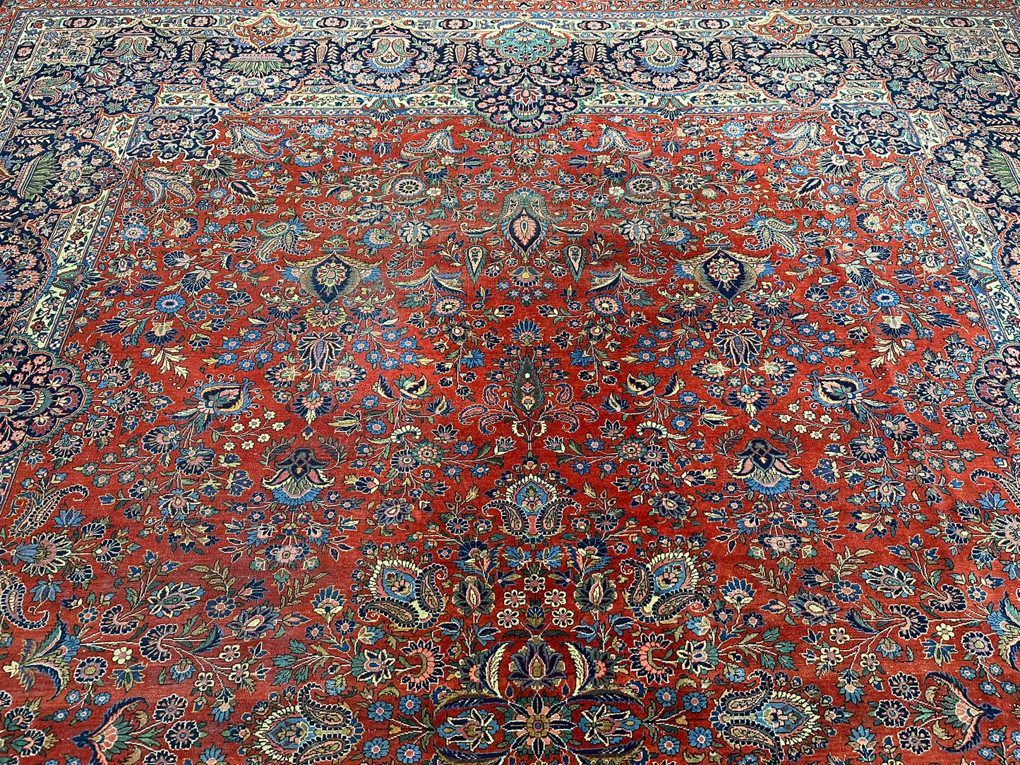 Orientteppich handgeknüpft antik naturfarben Keschan 426x320 cm