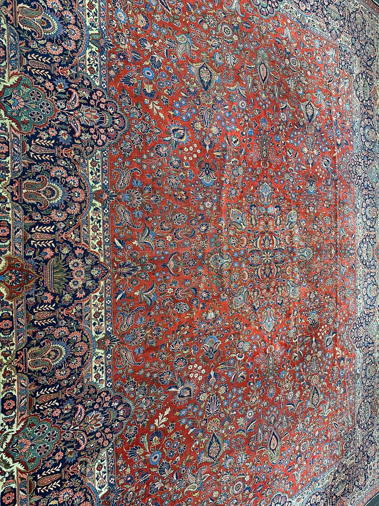 Orientteppich handgeknüpft antik naturfarben Keschan 426x320 cm