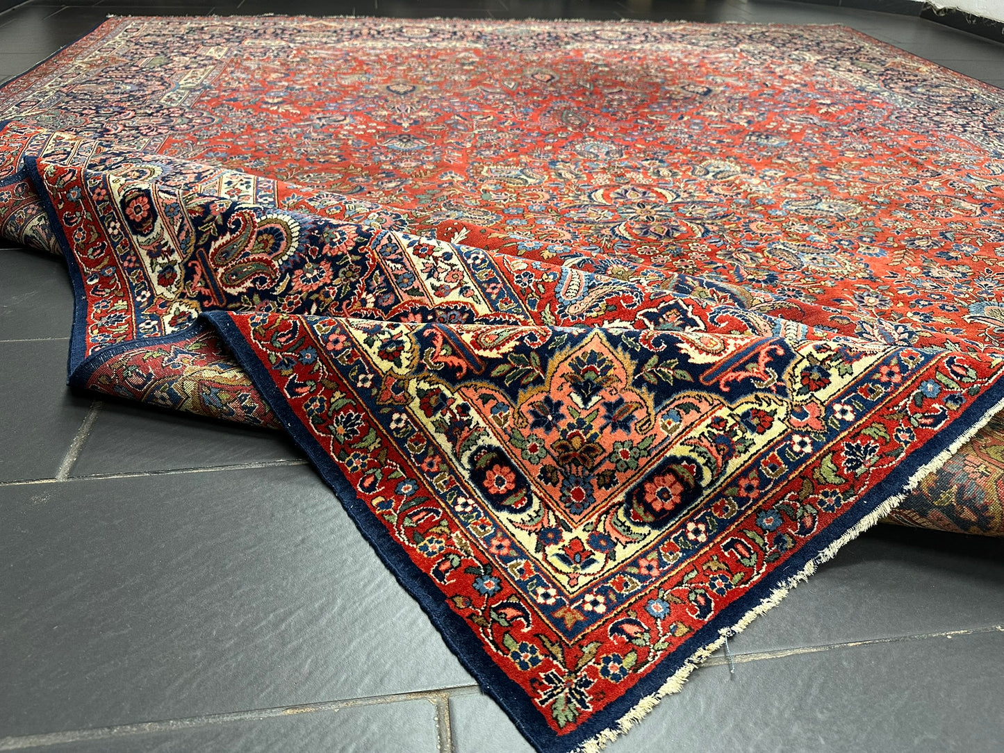 Orientteppich handgeknüpft antik naturfarben Keschan 426x320 cm