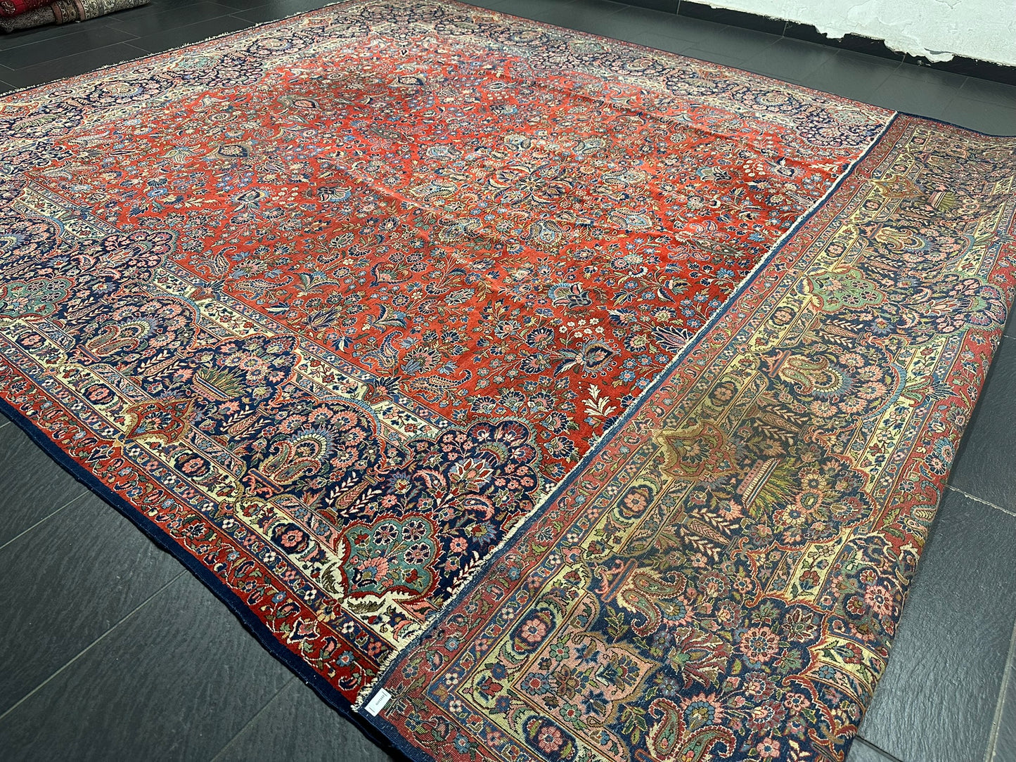 Orientteppich handgeknüpft antik naturfarben Keschan 426x320 cm
