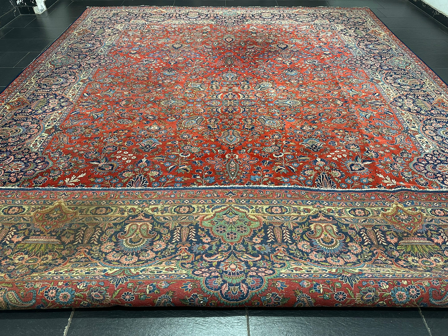 Orientteppich handgeknüpft antik naturfarben Keschan 426x320 cm