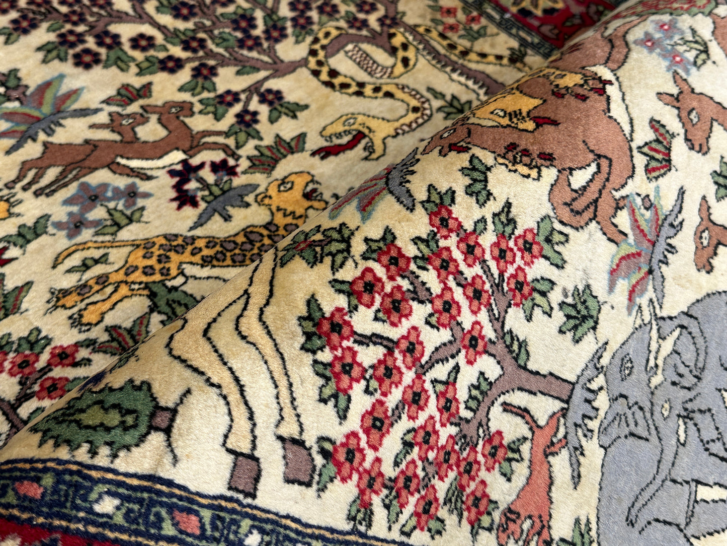 Handgeknüpfter Orientteppich Kaschmir Isfahan mit Jagdmotiven 150x100 cm