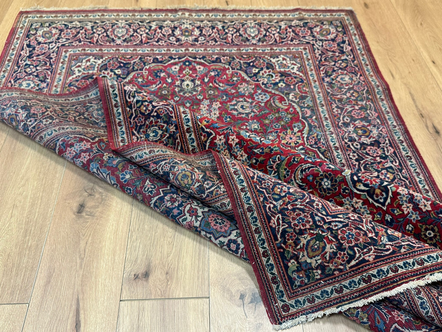 orientteppich handgeknüpft 220x130 cm antik naturfarben Keschan korkwolle