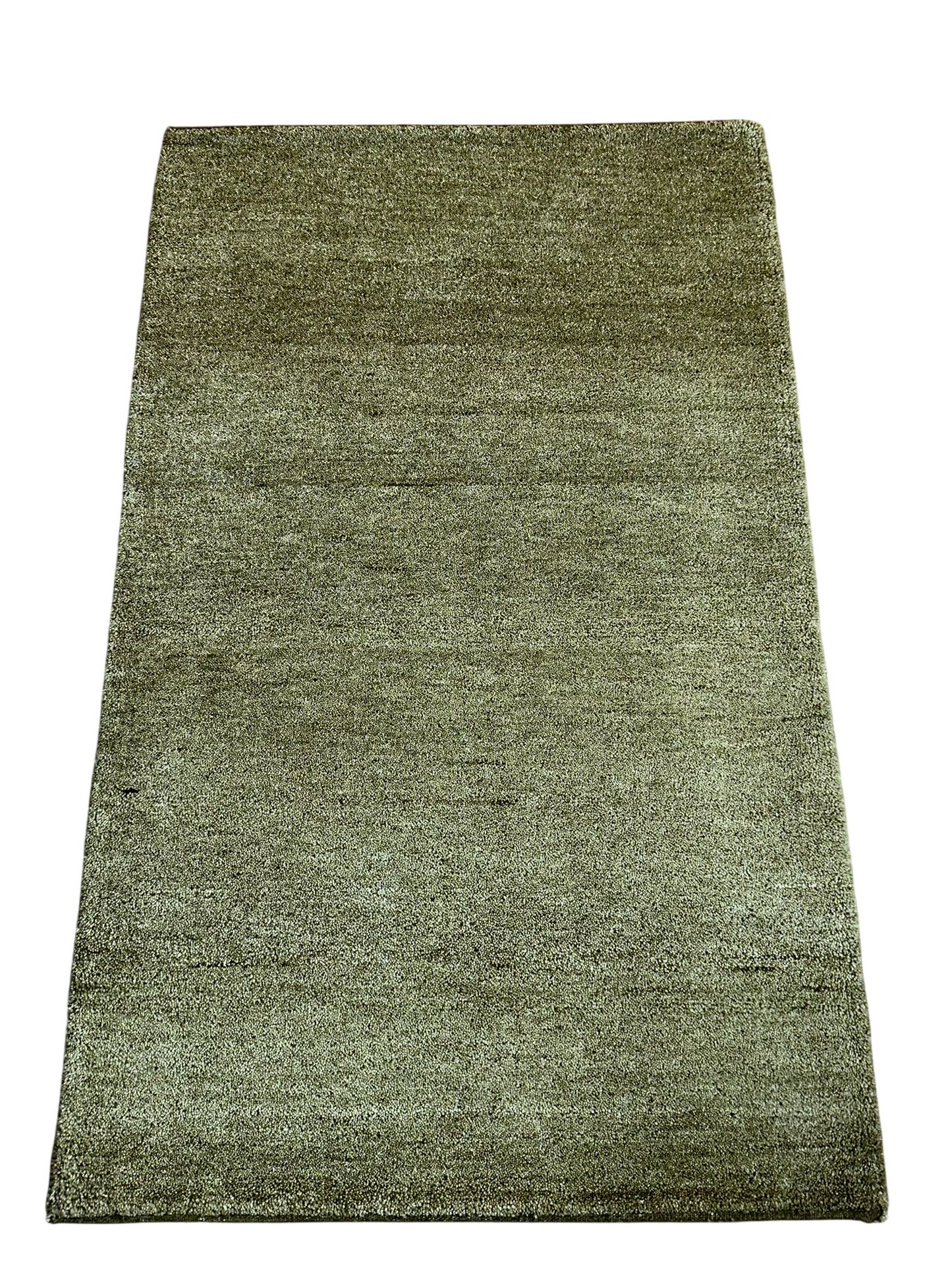 Indischer Gabbeh Teppich Handgeknüpft Olivgrün Unifarben 160x90 cm