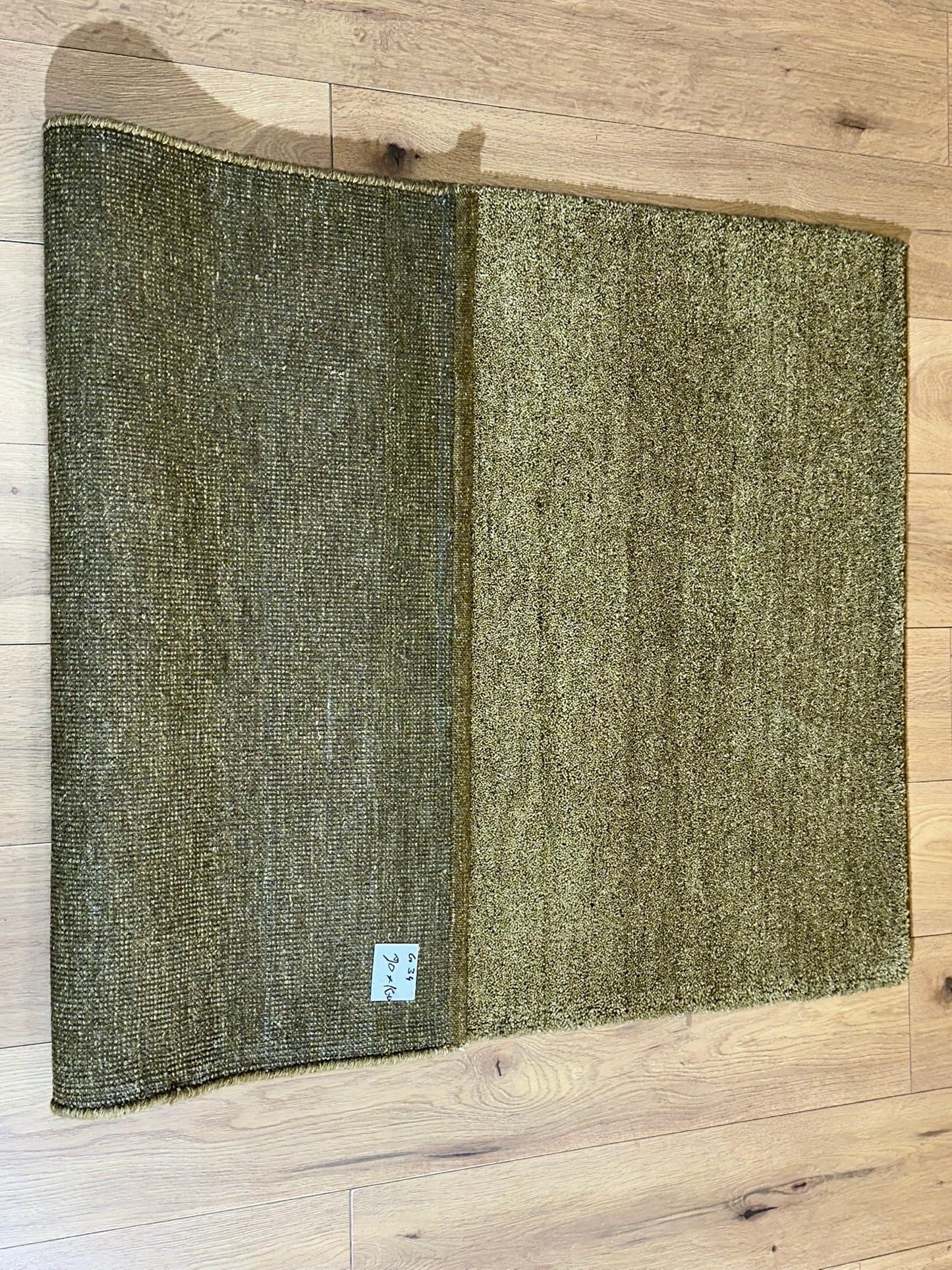 Indischer Gabbeh Teppich Handgeknüpft Olivgrün Unifarben 160x90 cm