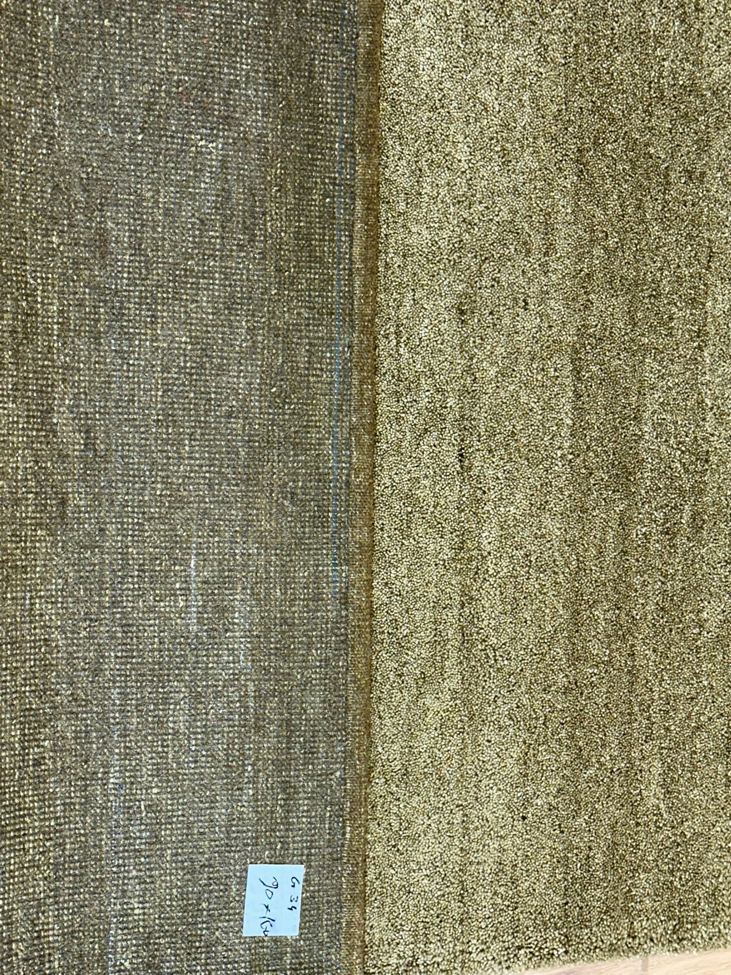 Indischer Gabbeh Teppich Handgeknüpft Olivgrün Unifarben 160x90 cm