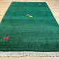 Indischer Gabbeh Orientteppich Handgeknüpft Smaragdgrün Tiermotive 160x90 cm