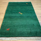 Indischer Gabbeh Orientteppich Handgeknüpft Smaragdgrün Tiermotive 160x90 cm