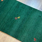 Indischer Gabbeh Orientteppich Handgeknüpft Smaragdgrün Tiermotive 160x90 cm