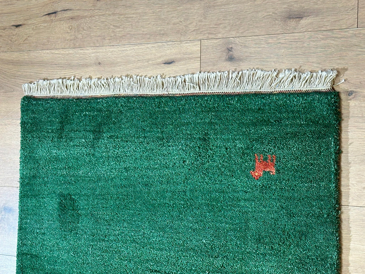 Indischer Gabbeh Orientteppich Handgeknüpft Smaragdgrün Tiermotive 160x90 cm