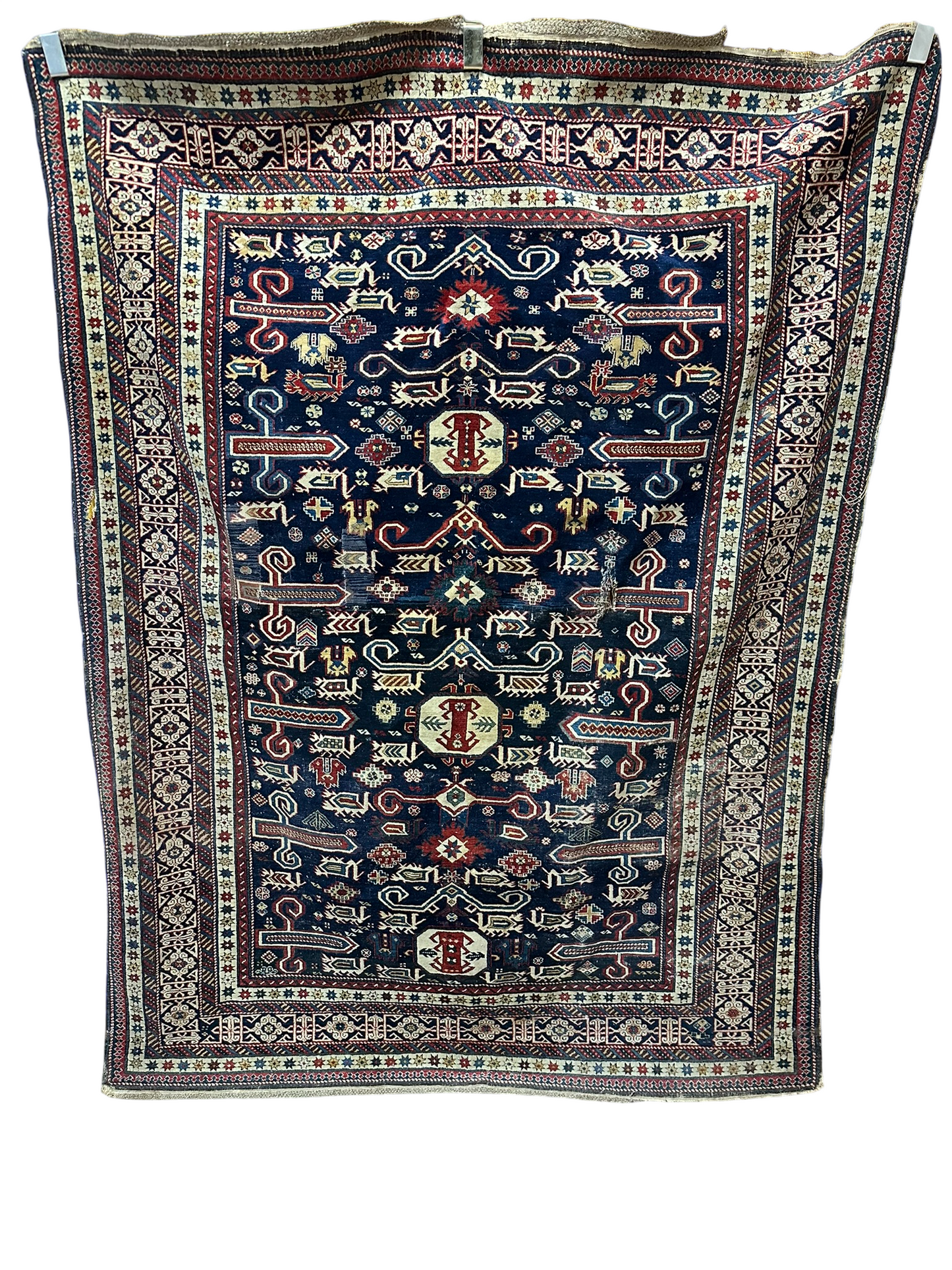 Antik Orientteppich handgeknüpft 202x145 cm Kazak Schirwan naturfarben