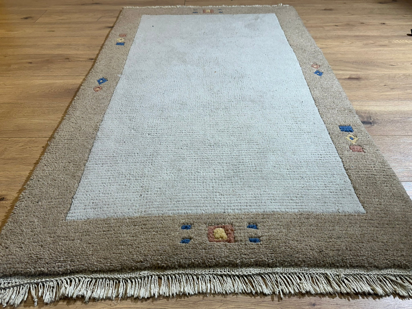 Indischer Gabbeh Orientteppich Handgeknüpft Beige Sand 160x90 cm