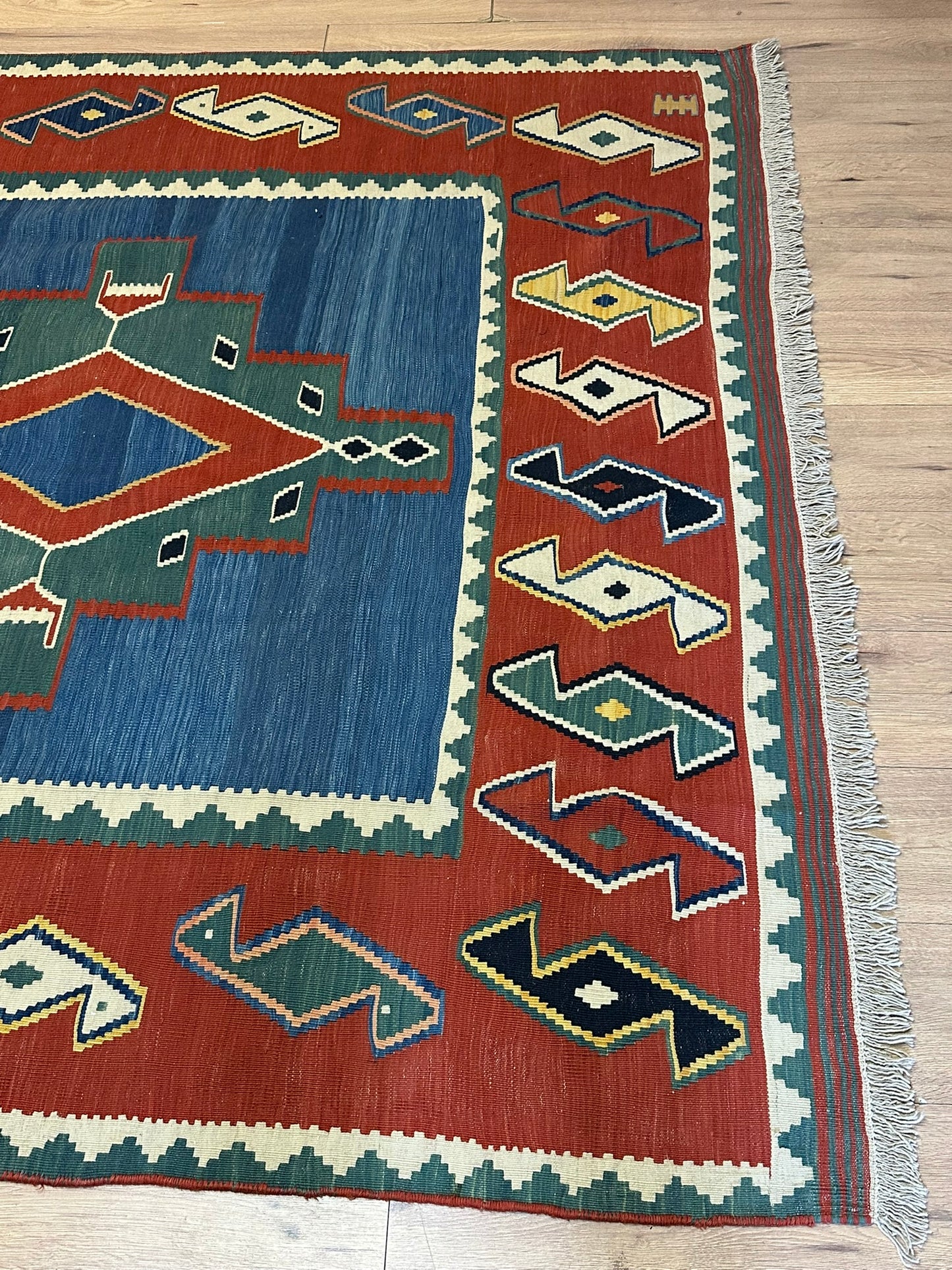 Antik Orientteppich handgeknüpft 285x191 cm Kazak Kelim naturfarben