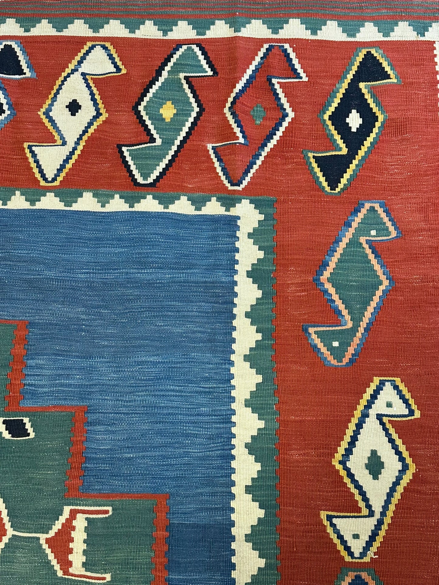 Antik Orientteppich handgeknüpft 285x191 cm Kazak Kelim naturfarben
