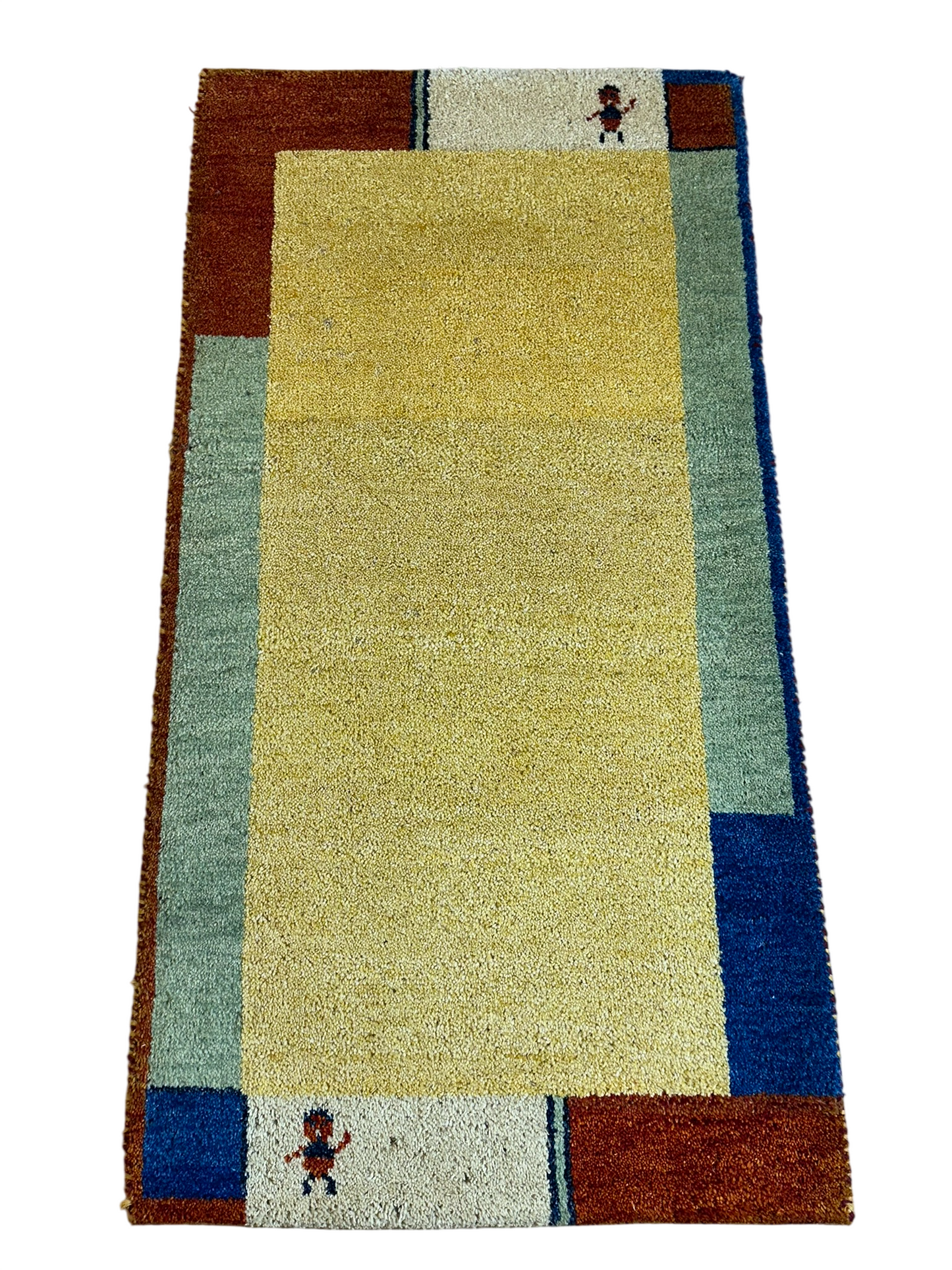 Indischer Gabbeh Orientteppich Handgeknüpft Gelb Bunt 140x70 cm