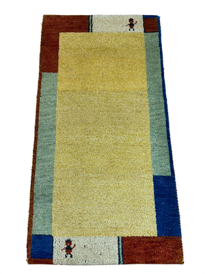 Indischer Gabbeh Orientteppich Handgeknüpft Gelb Bunt 140x70 cm