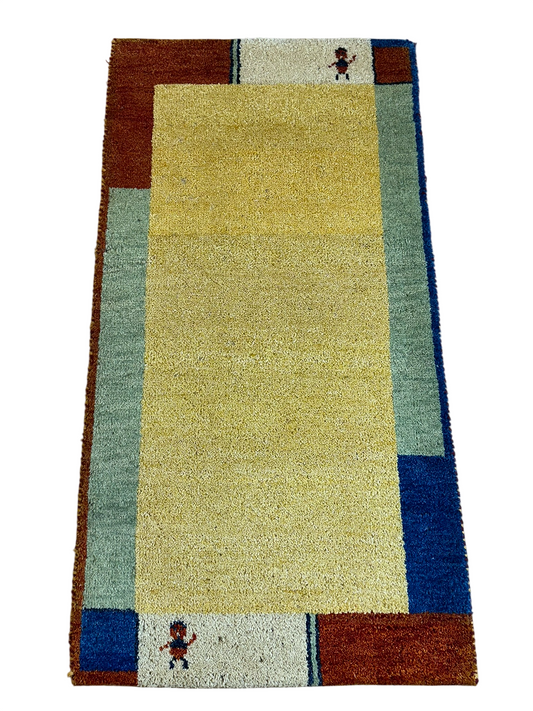 Indischer Gabbeh Orientteppich Handgeknüpft Gelb Bunt 140x70 cm