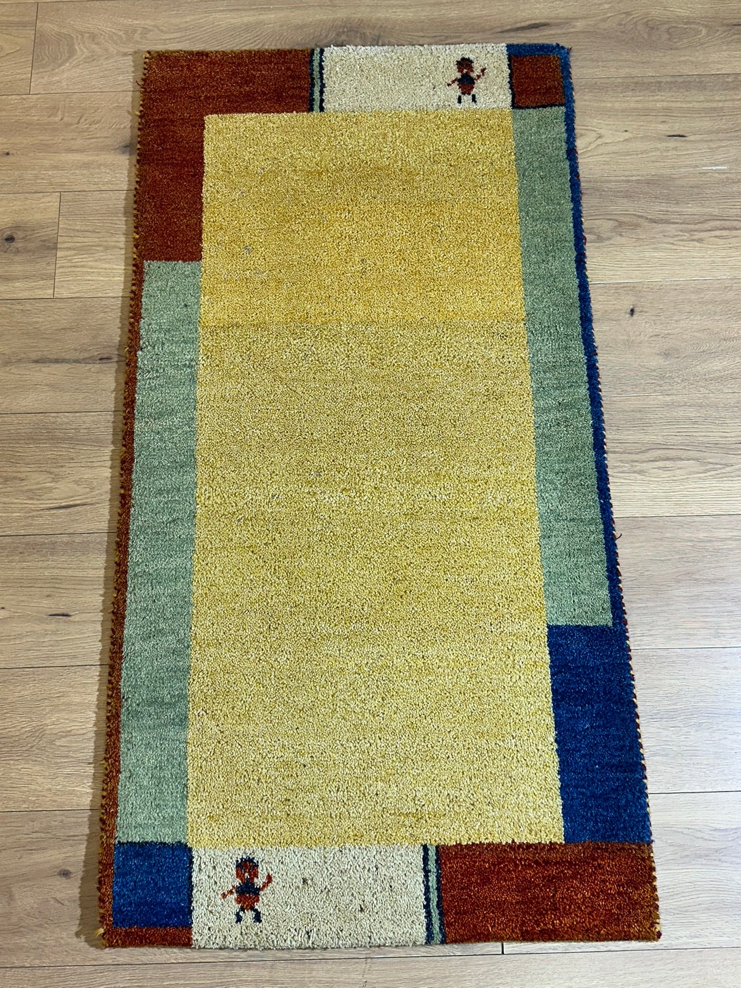 Indischer Gabbeh Orientteppich Handgeknüpft Gelb Bunt 140x70 cm