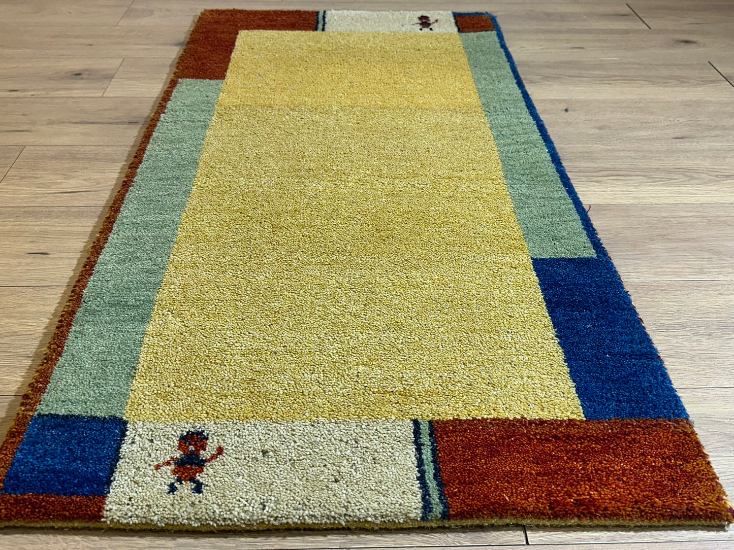 Indischer Gabbeh Orientteppich Handgeknüpft Gelb Bunt 140x70 cm