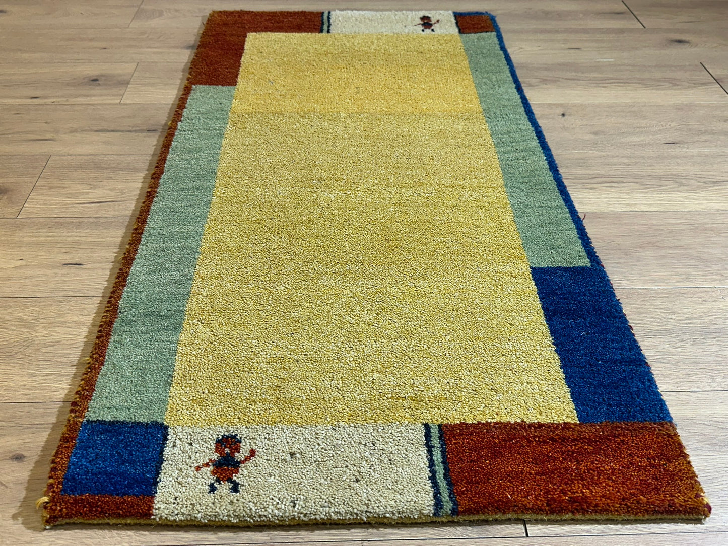 Indischer Gabbeh Orientteppich Handgeknüpft Gelb Bunt 140x70 cm
