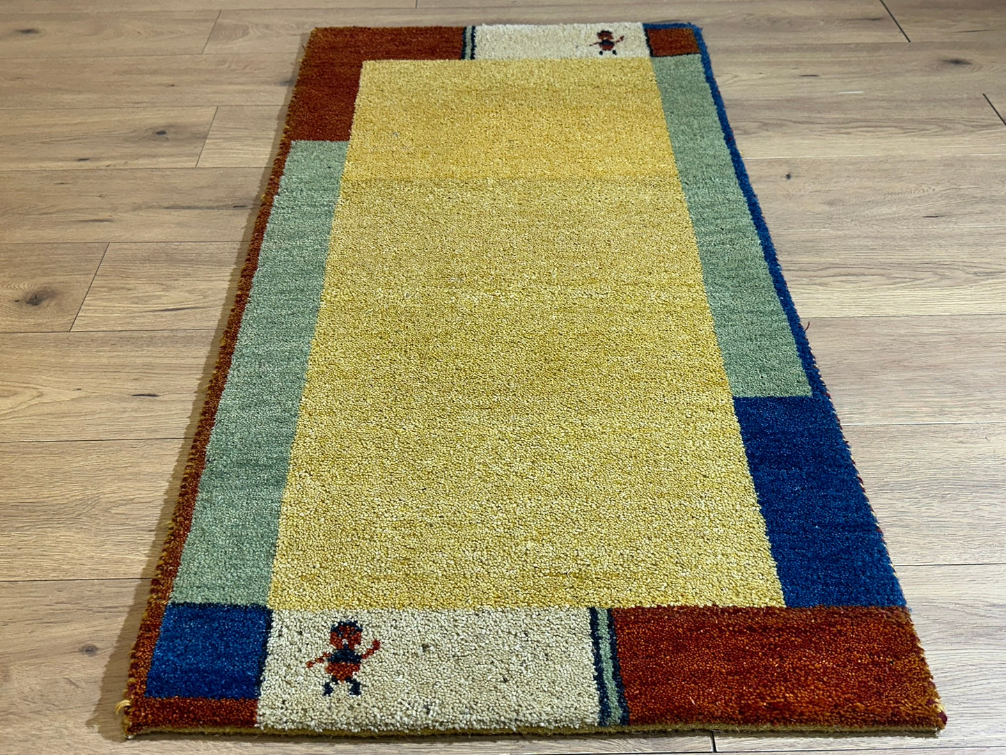 Indischer Gabbeh Orientteppich Handgeknüpft Gelb Bunt 140x70 cm
