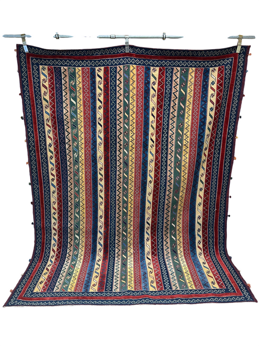 Antik Orientteppich handgeknüpft 255x195 cm Kazak Kelim naturfarben